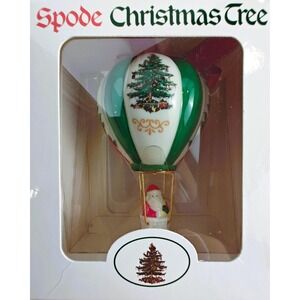 Rare Spode Christmas Tree Hot Air Balloon Ornament Santa Claus Porcelain Vintage